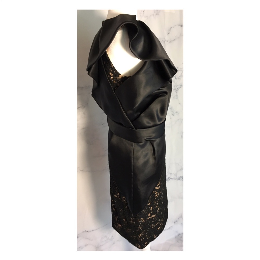 MARCHESA Black Lace with Black Satin Ruffles Dress - Picture 4 of 8